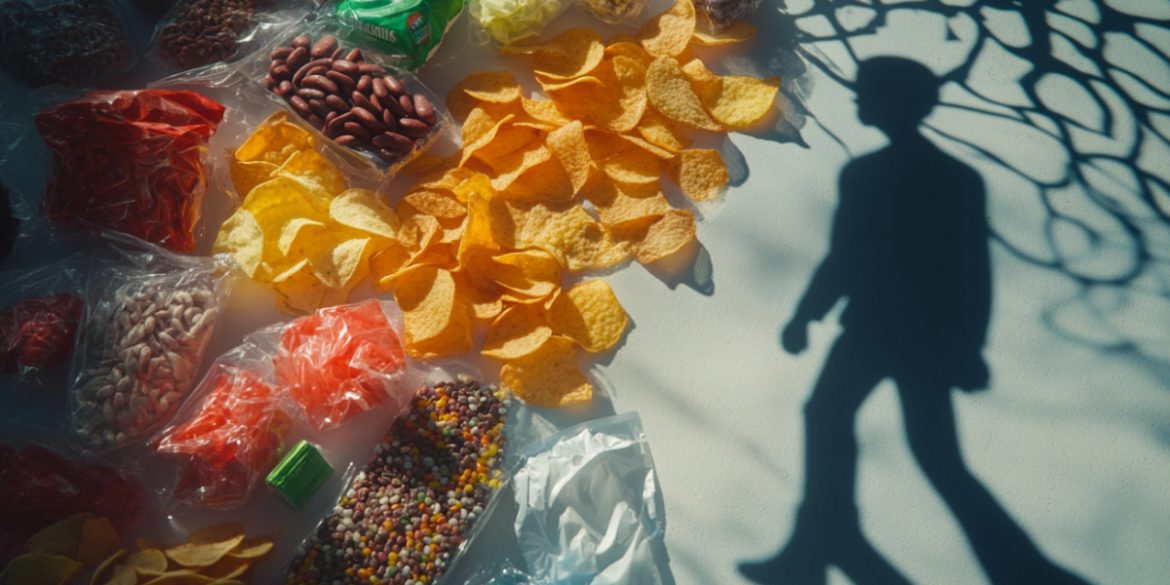 This shows processed foods and the outline of a person.