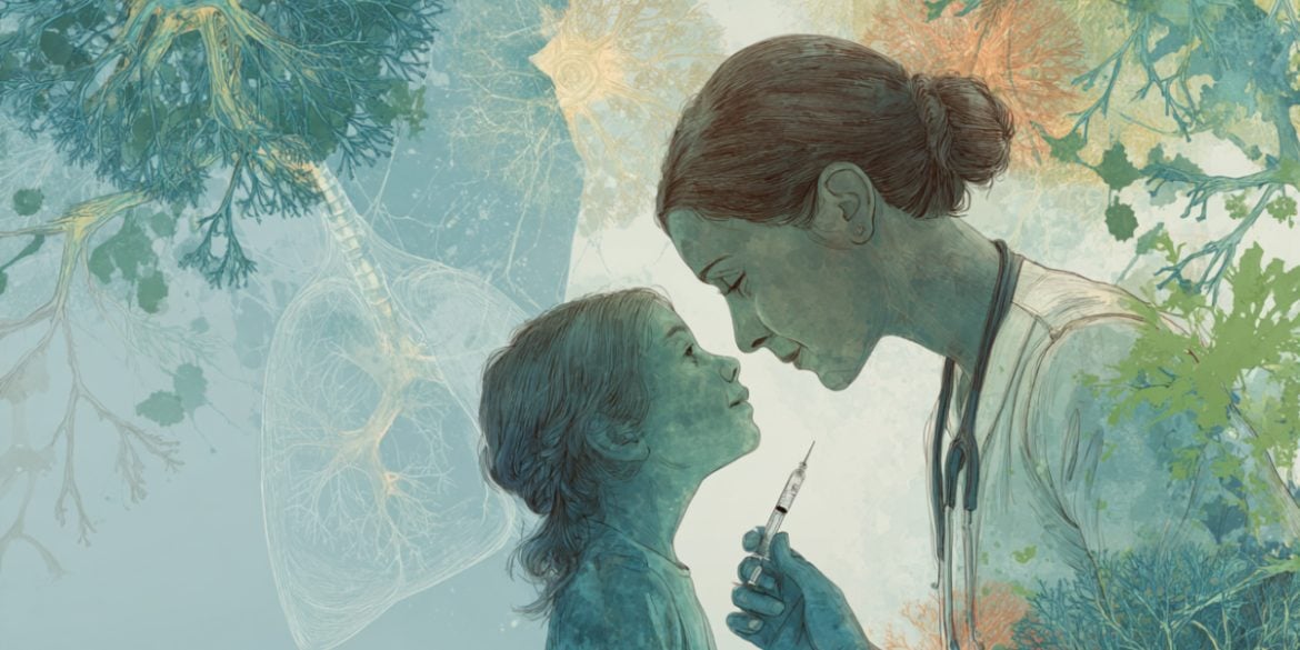 This shows a child and a nurse.