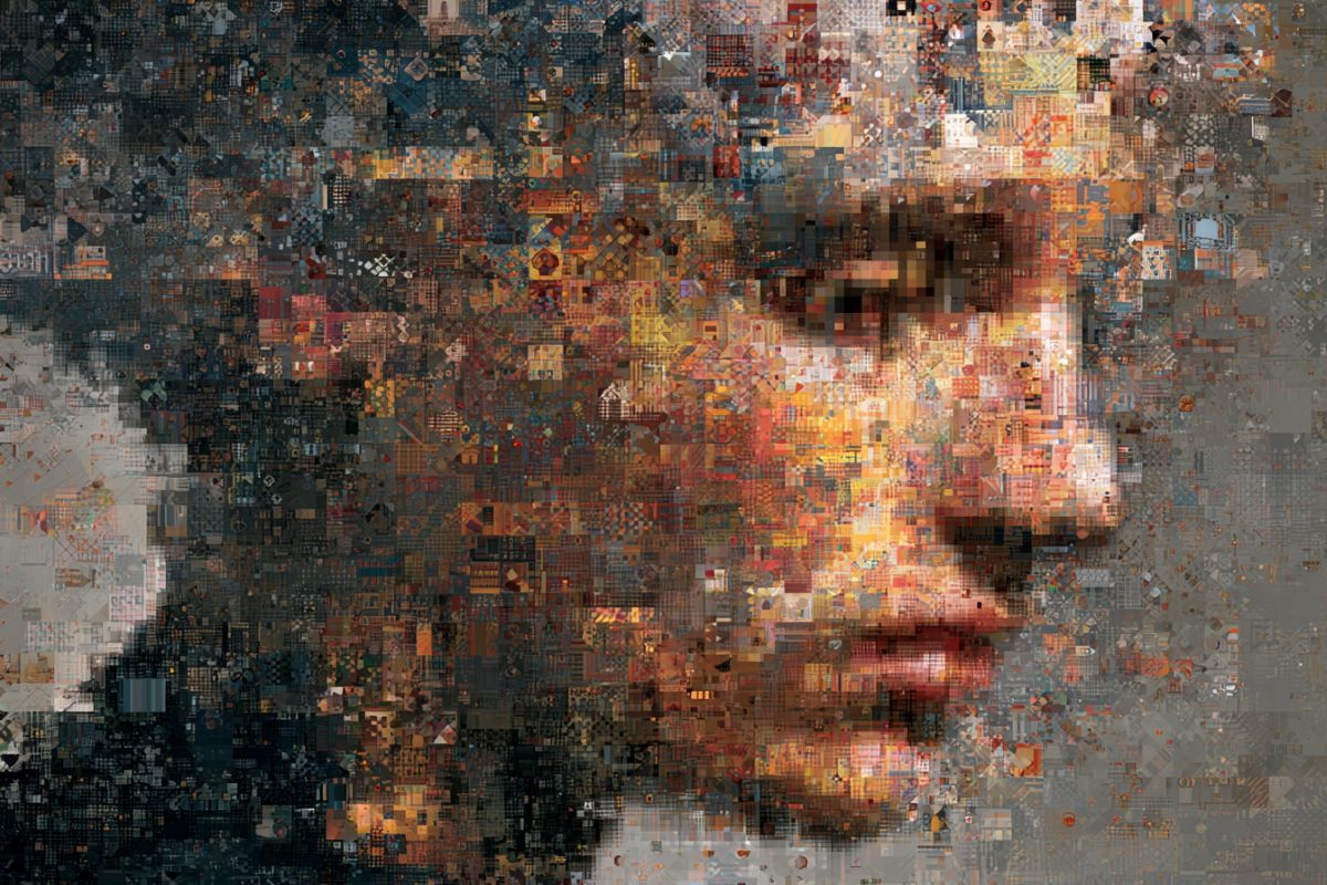 This shows a blurry head made up of tiny images.