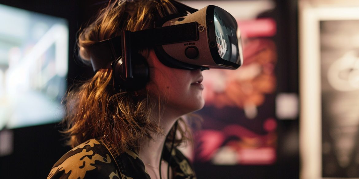 This shows a woman using VR.